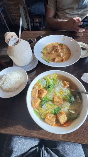 Vegan Noodle soup and Vegan Curry. Both with tofu. 💛  at Pho Company Noodle House in Deland