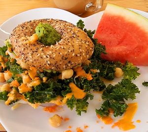 Everything Bagel with Kale, chickpeas and everything delicious  at Misty's Plant Based Foods in Monroe