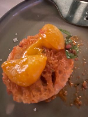 Morcilla with vegan egg yolk at Lona Misa in South Yarra