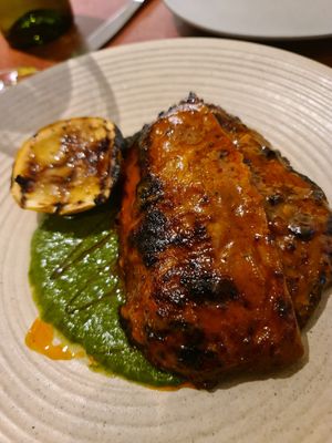 FIRE ROASTED CHICKEN, BASTED IN A FERMENTED PERI PERI
SAUCE.SERVED WITH CHIMICHURRI
 at Lona Misa in South Yarra