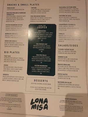 Menu November 2023 at Lona Misa in South Yarra