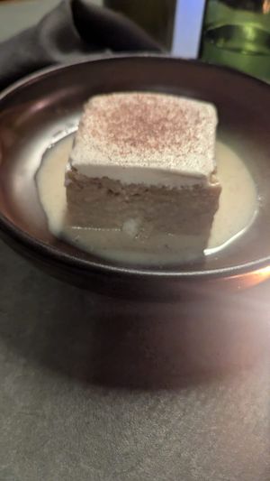 Tres leches cake: not to my taste or texture (soaked sponge cake) at Lona Misa in South Yarra