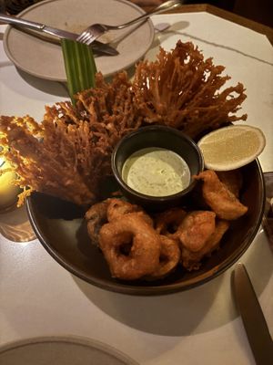 Fried enoki and oyster mushrooms   at Lona Misa in South Yarra