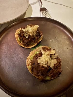 Barbacoa tostadas   at Lona Misa in South Yarra