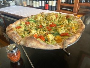 vegan pizza special  at Farina Pizzeria & Wine Bar in Albuquerque