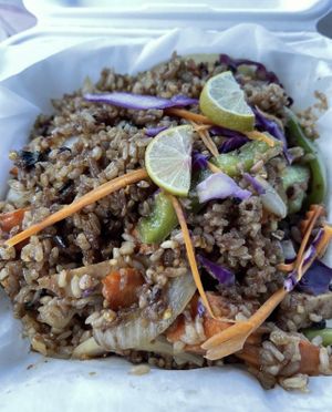 Spicy Fried rice with soy fish. Spicy level 4  at Thai Vegan in Albuquerque