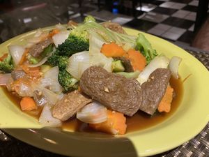 Mixed vegetables with pepper “steak"  at Thai Vegan in Albuquerque