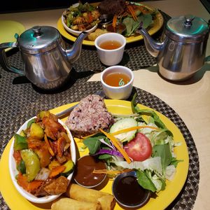 Lunch special Sweet & Sour w/soy chix (front) Lunch special Mixed Vegetables w/tofu (back) at Thai Vegan in Albuquerque