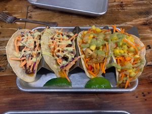Plantain tacos and crispy tofu tacos  at Bird & Co in Portland