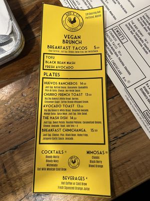 Here’s the vegan brunch menu!   at Bird & Co in Portland