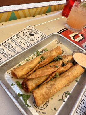 Bean & sweet potato taquitos. Soooo good  at Bird & Co in Portland