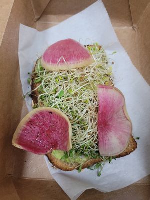 Avocado Toast with Sprouts and Radish at 3BB in Bethany Beach