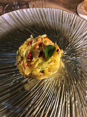 Salad with mango, peanuts, cabbage and melon oh man this might have been my favorite…red pepper on top  at Vrindaa in Rome