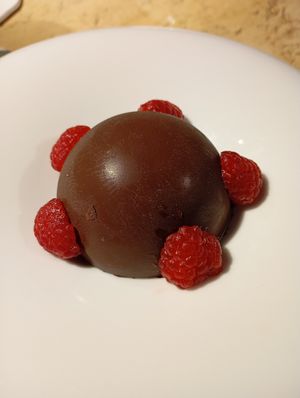 This looks like chocolate, tastes like chocolate, but we were told that it's not actually chocolate. I think it's made from rhubarb? Not quite sure, but it was super interesting! at Vrindaa in Rome