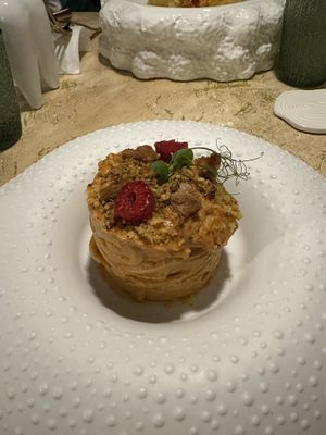 Raspberry spaghetti - this was yum  at Vrindaa in Rome