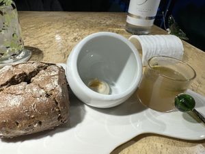 Bread and mayonnaise and broth  at Vrindaa in Rome