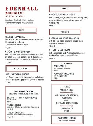 Part of current week menu at Edenhall in Hamburg