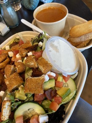 Chick’n Bac’n Ranch Salad & Tomato Soup at Tiger Lily Cafe in Chesterton