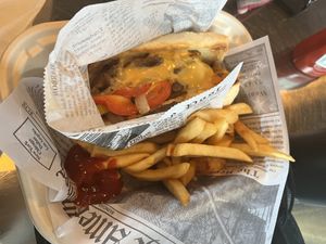 Philly cheese and fries  at Tiger Lily Cafe in Chesterton