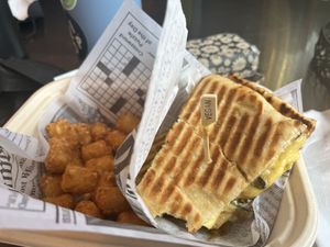 Garden veggie panini and tater tots  at Tiger Lily Cafe in Chesterton