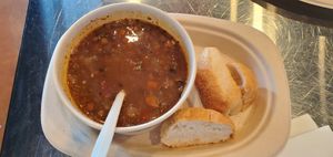 Bowl of Vegan Lentil Soup at Tiger Lily Cafe in Chesterton