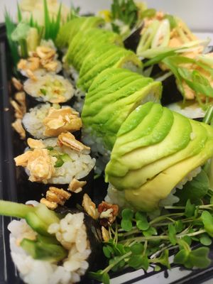 Kabayaki Cucumber Maki, Avocado California and Green Courgette Futomaki. at Chunky Cat SUSHI in Edinburgh