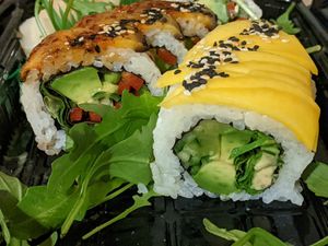 Mango California and eggplant California without cream cheeze at Chunky Cat SUSHI in Edinburgh