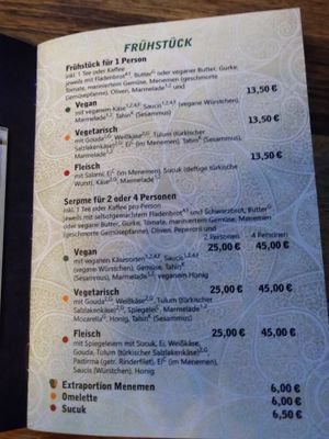 Menu (green points are vegan) at Lavanta in Hannover