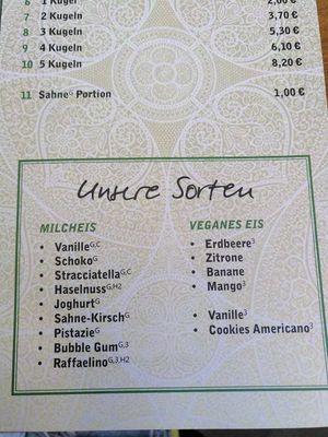 Menu ice cream at Lavanta in Hannover