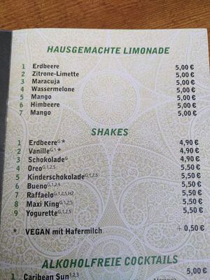 Menu shakes at Lavanta in Hannover