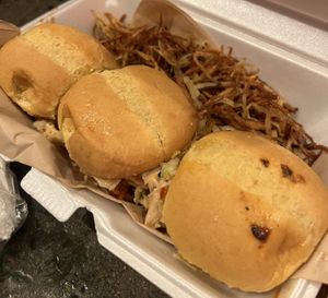 BBQ chicken sliders and shoestring fries  at Bar Vegan ATL in Atlanta