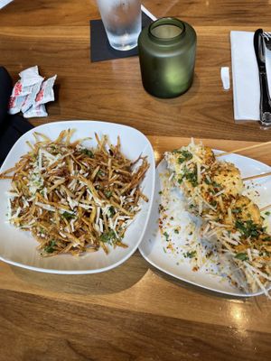Shoe string fries and street corn  at Bar Vegan ATL in Atlanta