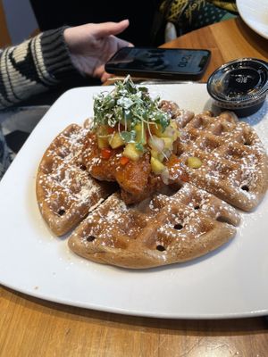 Chicken and waffles - brunch  at Bar Vegan ATL in Atlanta