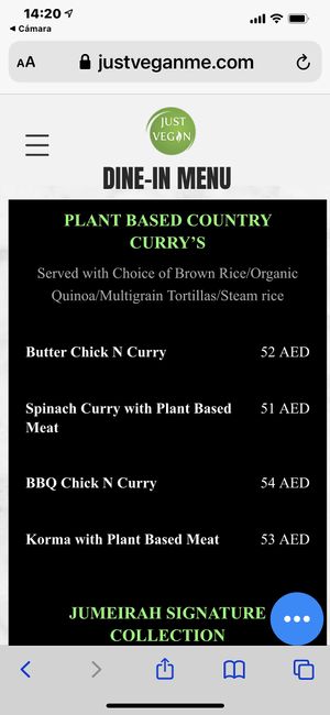 Menú at Just Vegan - Jumeriah in Dubai