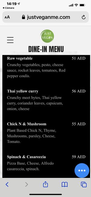 Menú at Just Vegan - Jumeriah in Dubai