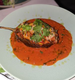 Graffiti Eggplant 🍆 at Just Vegan - Jumeriah in Dubai