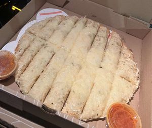 Vegan Cheesy Bread with Vegan Marina at Sarpino's Pizzeria in Elmhurst