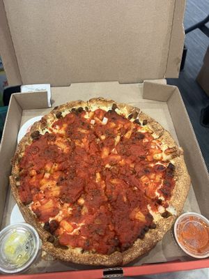 Delicious deep dish  at Sarpino's Pizzeria in Elmhurst