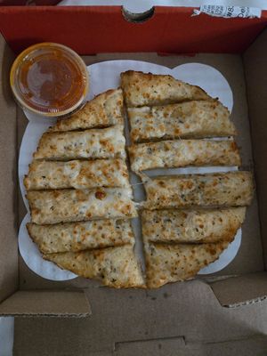 Vegan cheesy bread at Sarpino's Pizzeria in Elmhurst