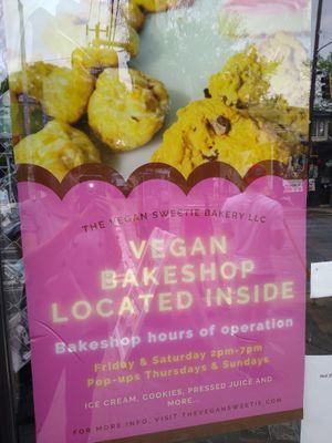 Sign in the window at The Vegan Sweetie in Atlanta