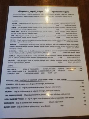 Carta at La Golosa Vegan Vurger in Barcelona