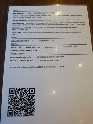 Carta at La Golosa Vegan Vurger in Barcelona