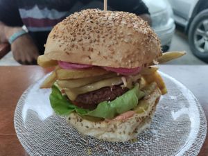 Thai 'beef' burger. So good! at La Golosa Vegan Vurger in Barcelona