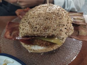 Bacon cryspi at La Golosa Vegan Vurger in Barcelona