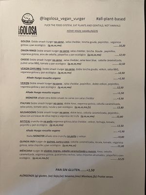New menu  at La Golosa Vegan Vurger in Barcelona