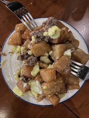 Bravas with vegan egg  at La Golosa Vegan Vurger in Barcelona