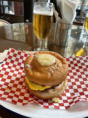 The Brunch burger (with donought bread!)  at La Golosa Vegan Vurger in Barcelona