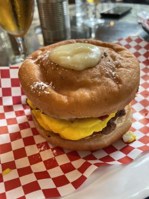 The Brunch burger (with donought bread!)  at La Golosa Vegan Vurger in Barcelona