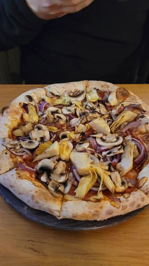 Vegan pizza (cheese sold out) at TORGIÐ in Siglufjoerdjur