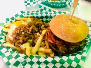 Wild West burger. Their Carls Jr version of a western cheeseburger.  at Veg & Go Plant Based in Riverside